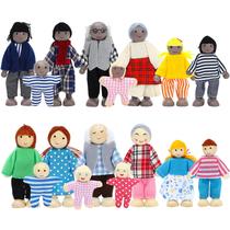 Conjunto de figuras familiares de casa de bonecas de madeira ONEST de 17 peças Conjunto de figuras familiares de casa de bonecas de madeira ONEST de 17 peças