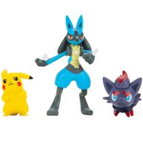 Conjunto de Figuras Pokémon - Pikachu, Zorua (2”) e Lucario (3”) - Presente Ideal para Treinadores
