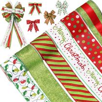 Conjunto de fitas de Natal Tsorode, 6 rolos, 6,5 m, com fio, vermelho, verde