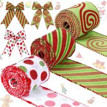 Conjunto de fitas de Natal Yinder 3 rolos de 6,5 cm com fio vermelho verde Conjunto de fitas de Natal Yinder 3 rolos de 6,5 cm com fio vermelho verde