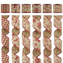 Conjunto de fitas de serapilheira com fio de Natal MEEDEE, 6 rolos, 6,3 cm x 18 pés Conjunto de fitas de serapilheira com fio de Natal MEEDEE, 6 rolos, 6,3 cm x 18 pés