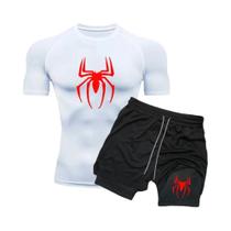 Conjunto De Fitness De Compressão Respirável De Secagem Rápida Masculino Manga Curta Topo E Shorts