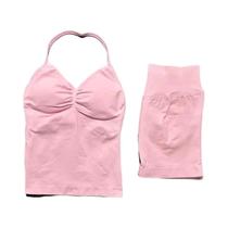 Conjunto De Fitness Para Mulheres Com Top Halter Sem Costas E Shorts De Cintura Alta, Alta