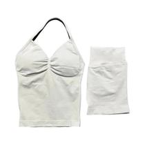 Conjunto De Fitness Para Mulheres Com Top Halter Sem Costas E Shorts De Cintura Alta, Alta