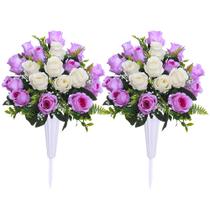 Conjunto de flores artificiais de cemitério Hibsotco com vaso branco com roxo