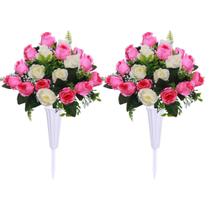 Conjunto de flores artificiais de cemitério Hibsotco com vaso e 2 buquês