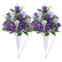 Conjunto de flores artificiais de cemitério LOSFOTBO com vaso (roxo)