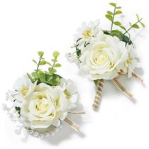 Conjunto de flores artificiais de corpete e boutonniere Serwalin Ivory