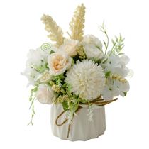 Conjunto de flores artificiais Magicwolf Rose Hydrangea com vaso branco Conjunto de flores artificiais Magicwolf Rose Hydrangea com vaso branco