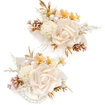 Conjunto de flores artificiais Serwalin Champagne Corsage 2 peças de 16 cm
