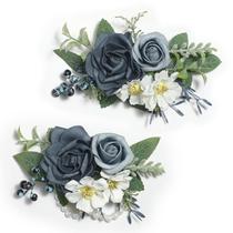 Conjunto de flores artificiais Serwalin Dusty Blue Corsage 17x10cm