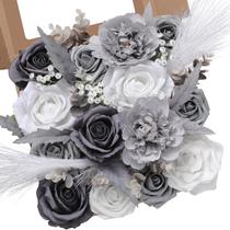 Conjunto de Flores Artificiales Serwalin Gris de Seda con Tallos para Boda Conjunto de Flores Artificiales Serwalin Gris de Seda con Tallos para Boda
