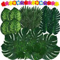 Conjunto de folhas de palmeira tropical artificial e flores de hibisco Conjunto de folhas de palmeira tropical artificial e flores de hibisco