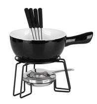 Conjunto De Fondue 8 Peças Panela 700ml Cerâmica Preto Garfos Inox