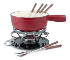 Conjunto de fondue de queijo Swissmar Lugano 2L em ferro fundido, 9 peças, vermelho