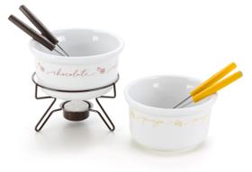 Conjunto de Fondue Duo Queijo Chocolate 2 Panelas Porcelana