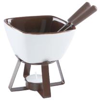 Conjunto de Fondue Namur em Cerâmica Branca/Marrom 5pçs - Hauskraft