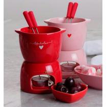 Conjunto de fondue rosa ou vermelho com 5 peças - vela e palito de inox