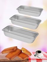 Conjunto de Forma para Pães 3 Peças Kit 3 Assadeira Forma de Pão Bolo Retangular Grande Alumínio