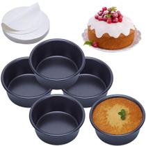 Conjunto de formas de bolo AWTBDP antiaderente redondo de 4 polegadas com papel vegetal x5