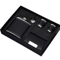 Conjunto de frascos de quadril de aço inoxidável de 180 ml com copos, funil e carteira Conjunto de frascos de quadril de aço inoxidável de 180 ml com copos, funil e carteira