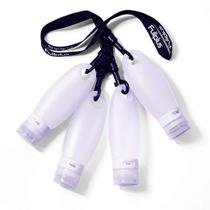 Conjunto de frascos de viagem de silicone aprovado pela TSA, shampoo e condicionador Carry On, design à prova de vazamentos, sem BPA para cosméticos, 3,3 onças (pacote com 4) e cordão (frascos brancos))