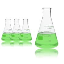 Conjunto de frascos Erlenmeyer de vidro, útil, boca estreita, 1000 mL, 3 unidades Conjunto de frascos Erlenmeyer de vidro, útil, boca estreita, 1000 mL, 3 unidades
