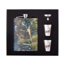 Conjunto de frascos Hip Flask 304 com design de veado em aço inoxidável com 2 xícaras Conjunto de frascos Hip Flask 304 com design de veado em aço inoxidável com 2 xícaras