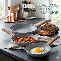 Conjunto de Frigideiras 3 Peças Antiaderente Cerâmico 16 20 24 cm Cabo Silicone Não Gruda!