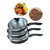 Conjunto de Frigideiras Alta Aluminio Grosso 2mm Com Tampa de Vidro Tamanho 20 22 24cm