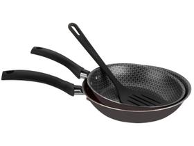 Conjunto de Frigideiras Antiaderente Multiflon de Alumínio Essencial Cinza e Preto 3 Peças Conjunto de Frigideiras Antiaderente Multiflon de Alumínio Essencial Cinza e Preto 3 Peças
