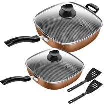 Conjunto De Frigideiras Antiaderente Quadradas Gourmet Cobre Patolux
