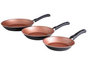 Conjunto de Frigideiras Antiaderente Tramontina de Alumínio Caribe Preto e Salmão 3 Peças