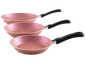 Conjunto de Frigideiras Antiaderente Tramontina de Alumínio Linz Rosa 3 Peças