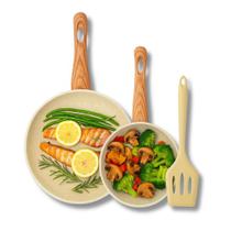 Conjunto de Frigideiras Antiaderentes com Espátula Silicone 20cm e 24cm Cinza e Bege