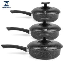 Conjunto de Frigideiras de Alumínio 3 Peças com Cabo Antitérmico e Tampa - 18 a 22cm Panela Durável