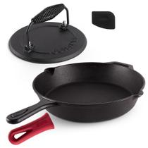 Conjunto de frigideiras de ferro fundido Cuisinel 30cm com prensa de grelha e raspador