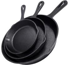 Conjunto de frigideiras de ferro fundido Simple Chef, 3 peças, preto pré-temperado