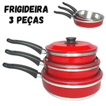 Conjunto de Frigideiras Jogo 3 Peças Com Tampa N18 20 22 Francesa Cor Preta Vermelha Rosa Polida JSD Alumínio Conjunto de Frigideiras Jogo 3 Peças Com Tampa N18 20 22 Francesa Cor Preta Vermelha Rosa Polida JSD Alumínio