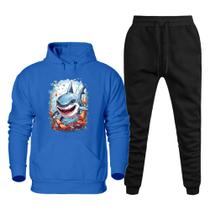 Conjunto de Frio Canguru Blusa Quentinha Com Capuz Estampada e Calça Jogging Moletom Com Bolso