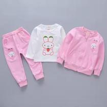 Conjunto de Frio Infantil Inverno 3 Peças Casaco, Blusa e Calça Para Meninas Rosa Coelho Páscoa