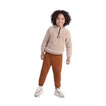 Conjunto de frio infantil masculino quente blusão pelo com ziper e calça moletom grossa