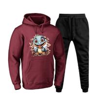 Conjunto de Frio Moletom Canguru Com Capuz 50% Algodao e Calça Lisa Com Bolso Confortavel Treino