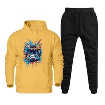 Conjunto de Frio Moletom Plus Size Masculino Blusa Com Capuz Canguru e Calça Comprida Basica