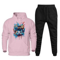 Conjunto de Frio Moletom Plus Size Masculino Blusa Com Capuz Canguru e Calça Comprida Basica