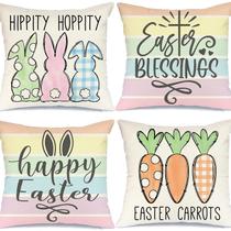 Conjunto de fronhas, coelhinho da Páscoa, cenoura, linho, 45 x 45 cm, 4 peças