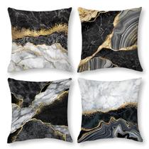Conjunto de fronhas com textura de mármore dourado preto 45x45cm (conjunto de 4)