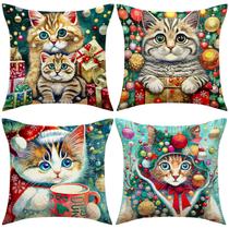 Conjunto de fronhas Cute Cat Christmas Linen 45 x 45 cm, 4 peças