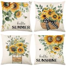 Conjunto de fronhas de linho floral de girassol 45x45cm (conjunto de 4) Conjunto de fronhas de linho floral de girassol 45x45cm (conjunto de 4)
