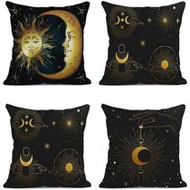 Conjunto de fronhas de linho inspirado em tarô, lua e estrelas, x45 cm Conjunto de fronhas de linho inspirado em tarô, lua e estrelas, x45 cm